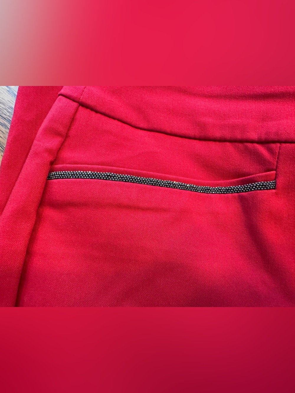 Chico’s So Slimming Brigitte Slim Leg Pants Red Ankle Beaded Hem Size 2R (12) - Picture 16 of 16